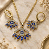 Oro Laminado Earring and Pendant Adult Set, Gold Filled Style Evil Eye Design, with White Micro Pave, Blue Enamel Finish, Golden Finish, 10.196.0020