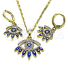 Oro Laminado Earring and Pendant Adult Set, Gold Filled Style Evil Eye Design, with White Micro Pave, Blue Enamel Finish, Golden Finish, 10.196.0020