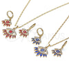 Oro Laminado Earring and Pendant Adult Set, Gold Filled Style Evil Eye Design, with White Micro Pave, Blue Enamel Finish, Golden Finish, 10.196.0020