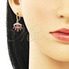 Oro Laminado Earring and Pendant Adult Set, Gold Filled Style Evil Eye Design, with White Micro Pave, Red Enamel Finish, Golden Finish, 10.196.0020.1