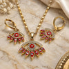 Oro Laminado Earring and Pendant Adult Set, Gold Filled Style Evil Eye Design, with White Micro Pave, Red Enamel Finish, Golden Finish, 10.196.0020.1