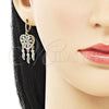 Oro Laminado Earring and Pendant Adult Set, Gold Filled Style Heart and Flower Design, with Green and White Cubic Zirconia, Polished, Golden Finish, 10.196.0023