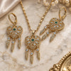 Oro Laminado Earring and Pendant Adult Set, Gold Filled Style Heart and Flower Design, with Green and White Cubic Zirconia, Polished, Golden Finish, 10.196.0023