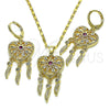 Oro Laminado Earring and Pendant Adult Set, Gold Filled Style Heart and Flower Design, with Ruby and White Cubic Zirconia, Polished, Golden Finish, 10.196.0023.1