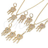 Oro Laminado Earring and Pendant Adult Set, Gold Filled Style Heart and Flower Design, with Ruby and White Cubic Zirconia, Polished, Golden Finish, 10.196.0023.1
