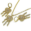 Oro Laminado Earring and Pendant Adult Set, Gold Filled Style Heart and Flower Design, with White Cubic Zirconia, Polished, Golden Finish, 10.196.0023.2