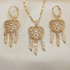 Oro Laminado Earring and Pendant Adult Set, Gold Filled Style Heart and Flower Design, with White Cubic Zirconia, Polished, Golden Finish, 10.196.0023.2