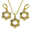 Oro Laminado Earring and Pendant Adult Set, Gold Filled Style Star and Baguette Design, with Multicolor and White Cubic Zirconia, Polished, Golden Finish, 10.196.0034