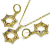 Oro Laminado Earring and Pendant Adult Set, Gold Filled Style Star and Baguette Design, with Multicolor and White Cubic Zirconia, Polished, Golden Finish, 10.196.0034