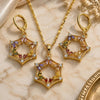 Oro Laminado Earring and Pendant Adult Set, Gold Filled Style Star and Baguette Design, with Multicolor and White Cubic Zirconia, Polished, Golden Finish, 10.196.0034