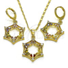 Oro Laminado Earring and Pendant Adult Set, Gold Filled Style Star and Baguette Design, with Multicolor and White Cubic Zirconia, Polished, Golden Finish, 10.196.0034
