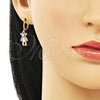 Oro Laminado Earring and Pendant Adult Set, Gold Filled Style Teddy Bear Design, with Black Cubic Zirconia, Pink Enamel Finish, Golden Finish, 10.196.0035