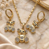 Oro Laminado Earring and Pendant Adult Set, Gold Filled Style Teddy Bear Design, with Amethyst and Black Micro Pave, Polished, Golden Finish, 10.196.0036