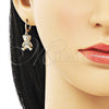Oro Laminado Earring and Pendant Adult Set, Gold Filled Style Teddy Bear Design, with White Micro Pave, Polished, Golden Finish, 10.196.0045