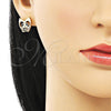 Oro Laminado Earring and Pendant Adult Set, Gold Filled Style Owl Design, with Multicolor Micro Pave and Black Cubic Zirconia, Polished, Golden Finish, 10.196.0049