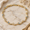 Oro Laminado Fancy Bracelet, Gold Filled Style Moon and Evil Eye Design, with White Cubic Zirconia, Turquoise Enamel Finish, Golden Finish, 03.196.0003.07 (06 MM Thickness, 7 Inches Length)