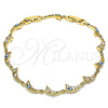 Oro Laminado Fancy Bracelet, Gold Filled Style Moon and Evil Eye Design, with White Cubic Zirconia, Turquoise Enamel Finish, Golden Finish, 03.196.0003.07 (06 MM Thickness, 7 Inches Length)