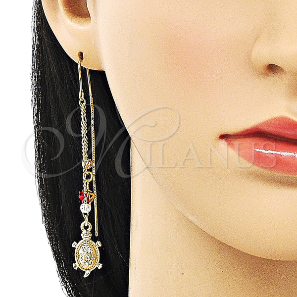 Gold Filled Ring — Threader Earring Turtle and Flower Design with White — alternate product view — SKU 150237 | Oro Laminado anillo — Threader Earring Turtle and flor diseño with blanco — SKU 150237