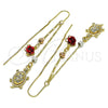 Oro Laminado Threader Earring, Gold Filled Style Turtle and Flower Design, with White Micro Pave, Polished, Tricolor, 02.253.0034