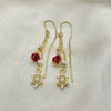 Oro Laminado Threader Earring, Gold Filled Style Turtle and Flower Design, with White Micro Pave, Polished, Tricolor, 02.253.0034