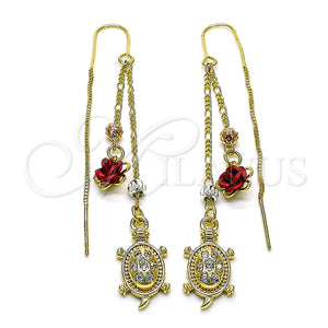 Gold Filled Ring — Threader Earring Turtle and Flower Design with White — main product view — SKU 150237 | Oro Laminado anillo — Threader Earring Turtle and flor diseño with blanco — SKU 150237