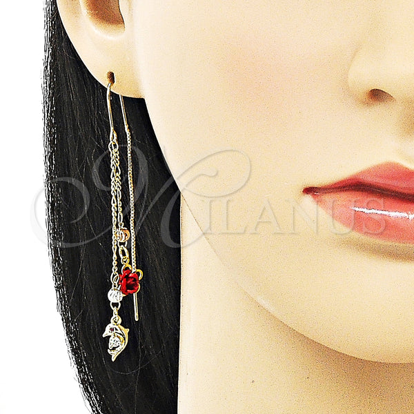 Gold Filled Ring — Threader Earring Dolphin and Flower Design with Ruby — alternate product view — SKU 150238 | Oro Laminado anillo — Threader Earring Dolphin and flor diseño with Ruby — SKU 150238