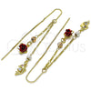 Oro Laminado Threader Earring, Gold Filled Style Dolphin and Flower Design, with Ruby and White Cubic Zirconia, Polished, Tricolor, 02.253.0035