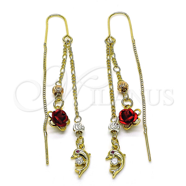 Gold Filled Ring — Threader Earring Dolphin and Flower Design with Ruby — main product view — SKU 150238 | Oro Laminado anillo — Threader Earring Dolphin and flor diseño with Ruby — SKU 150238