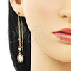 Oro Laminado Threader Earring, Gold Filled Style Guadalupe and Flower Design, with Multicolor Crystal, Polished, Tricolor, 02.253.0037