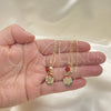 Oro Laminado Threader Earring, Gold Filled Style Guadalupe and Flower Design, with Multicolor Crystal, Polished, Tricolor, 02.253.0037