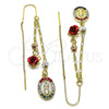 Oro Laminado Threader Earring, Gold Filled Style Guadalupe and Flower Design, with Multicolor Crystal, Polished, Tricolor, 02.253.0037