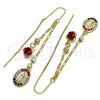 Oro Laminado Threader Earring, Gold Filled Style Guadalupe and Flower Design, with Multicolor Crystal, Polished, Tricolor, 02.253.0037
