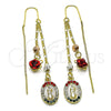 Oro Laminado Threader Earring, Gold Filled Style Guadalupe and Flower Design, with Multicolor Crystal, Polished, Tricolor, 02.253.0037