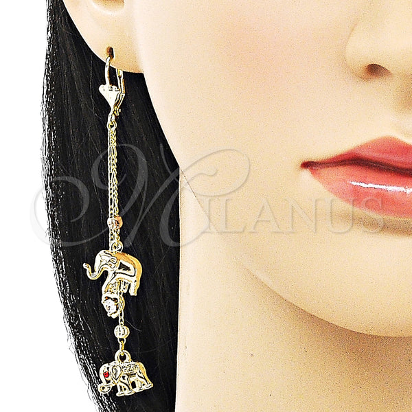 Gold Filled Ring — Long Earring Elephant and Heart Design with White — alternate product view — SKU 150241 | Oro Laminado anillo — Long Earring Elephant and corazón diseño with blanco — SKU 150241