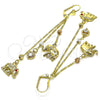 Oro Laminado Long Earring, Gold Filled Style Elephant and Heart Design, with White Cubic Zirconia and Garnet Crystal, Polished, Tricolor, 02.253.0038