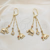 Oro Laminado Long Earring, Gold Filled Style Elephant and Heart Design, with White Cubic Zirconia and Garnet Crystal, Polished, Tricolor, 02.253.0038