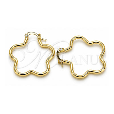 Oro Laminado Medium Hoop, Gold Filled Style Flower Design, Polished, Golden Finish, 02.213.0437.30
