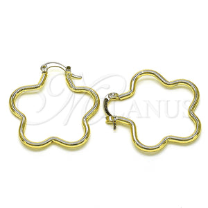Gold Filled Hoop Earrings — Medium Hoop Flower Design Polished 02. — main product view — SKU 150253 | Oro Laminado aretes de aro — Medium Hoop flor diseño pulido 02. — SKU 150253
