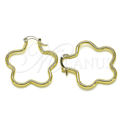 Oro Laminado Medium Hoop, Gold Filled Style Flower Design, Polished, Golden Finish, 02.213.0437.30
