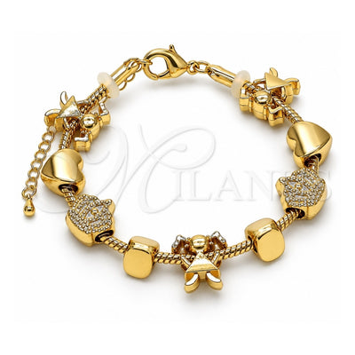 Oro Laminado Fancy Bracelet, Gold Filled Style Little Girl and Crown Design, Polished, Golden Finish, 03.63.2268.07 (03 MM Thickness, 7 Inches Length)