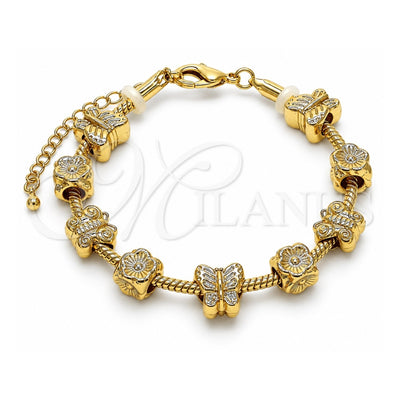 Oro Laminado Fancy Bracelet, Gold Filled Style Butterfly and Flower Design, Polished, Golden Finish, 03.63.2269.07 (03 MM Thickness, 7 Inches Length)