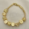Oro Laminado Fancy Bracelet, Gold Filled Style Butterfly and Tree Design, Polished, Golden Finish, 03.63.2270.07 (03 MM Thickness, 7 Inches Length)