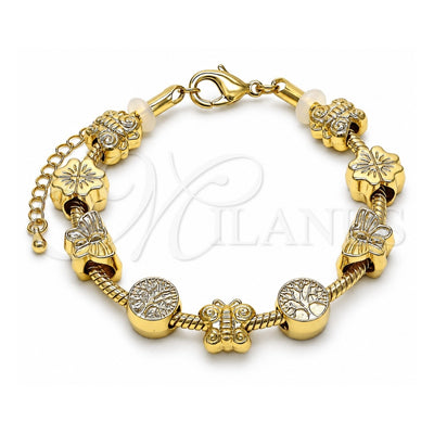 Oro Laminado Fancy Bracelet, Gold Filled Style Butterfly and Tree Design, Polished, Golden Finish, 03.63.2270.07 (03 MM Thickness, 7 Inches Length)
