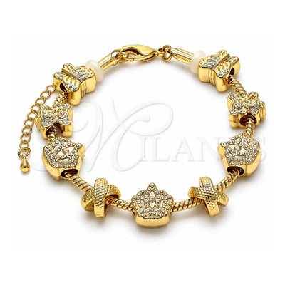Oro Laminado Fancy Bracelet, Gold Filled Style Crown and Little Girl Design, Polished, Golden Finish, 03.63.2271.07 (03 MM Thickness, 7 Inches Length)