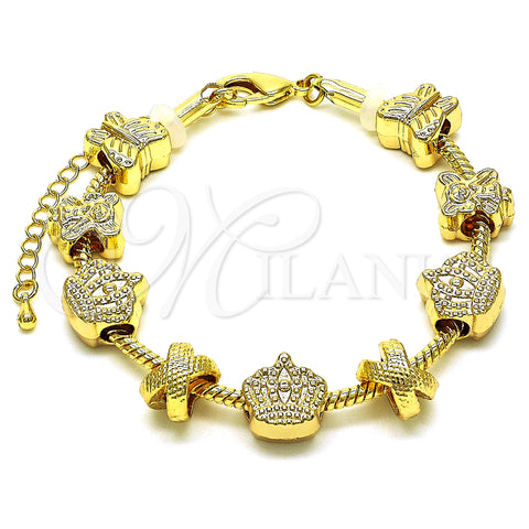 Oro Laminado Fancy Bracelet, Gold Filled Style Crown and Little Girl Design, Polished, Golden Finish, 03.63.2271.07 (03 MM Thickness, 7 Inches Length)