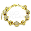 Oro Laminado Fancy Bracelet, Gold Filled Style Crown and Little Girl Design, Polished, Golden Finish, 03.63.2271.07 (03 MM Thickness, 7 Inches Length)