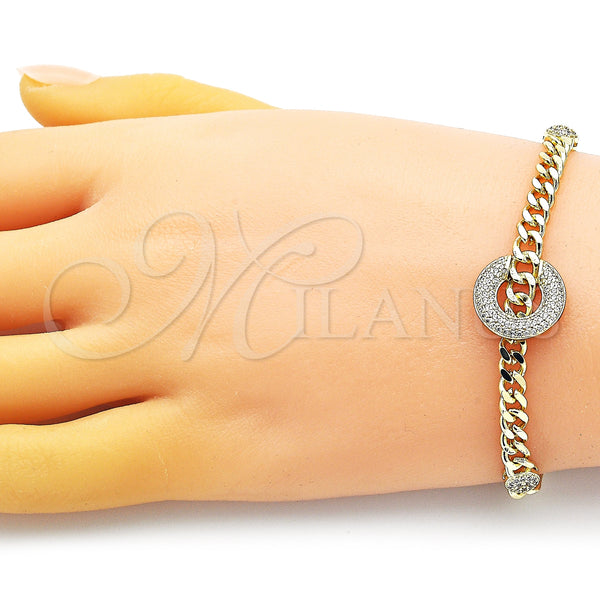 Gold Filled Bracelet — Fancy Bracelet Miami Cuban Design with White Micro — alternate product view — SKU 150280 | Oro Laminado brazalete — elegante Bracelet Miami Cuban diseño with blanco Micro — SKU 150280