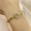 Oro Laminado Fancy Bracelet, Gold Filled Style Miami Cuban Design, with White Micro Pave, Polished, Golden Finish, 03.403.0001.07 (05 MM Thickness, 7 Inches Length)