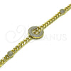 Oro Laminado Fancy Bracelet, Gold Filled Style Miami Cuban Design, with White Micro Pave, Polished, Golden Finish, 03.403.0001.07 (05 MM Thickness, 7 Inches Length)