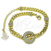 Oro Laminado Fancy Bracelet, Gold Filled Style Miami Cuban Design, with White Micro Pave, Polished, Golden Finish, 03.403.0001.07 (05 MM Thickness, 7 Inches Length)